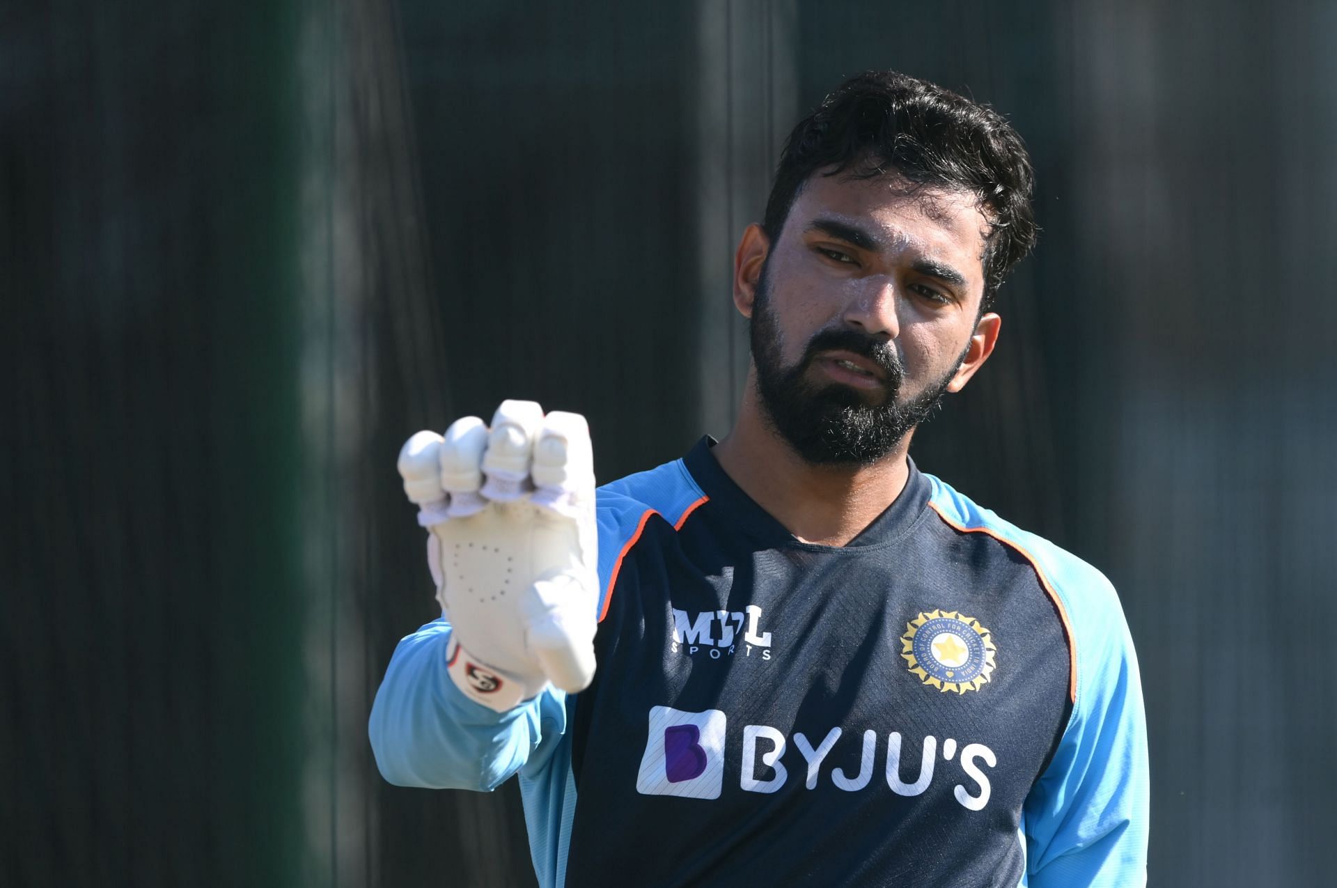 KL Rahul at a nets session with the Indian team.