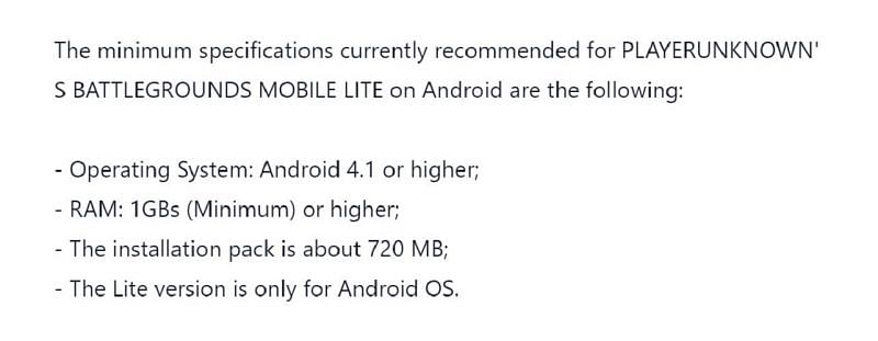 Here are the minimum requirements for PUBG Mobile Lite (Image via Tencent)