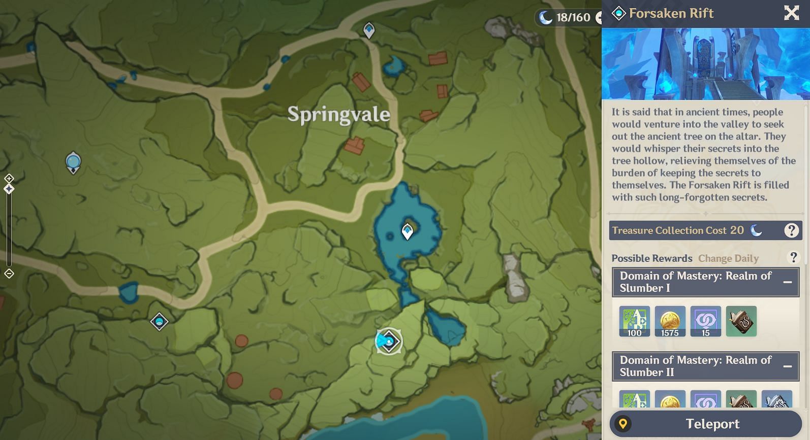 Forsaken Rift is located south of Springvale, Mondstadt (Image via Genshin Impact)