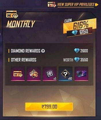 Players have to pay INR 799 for the Monthly Membership (Image via Free Fire)