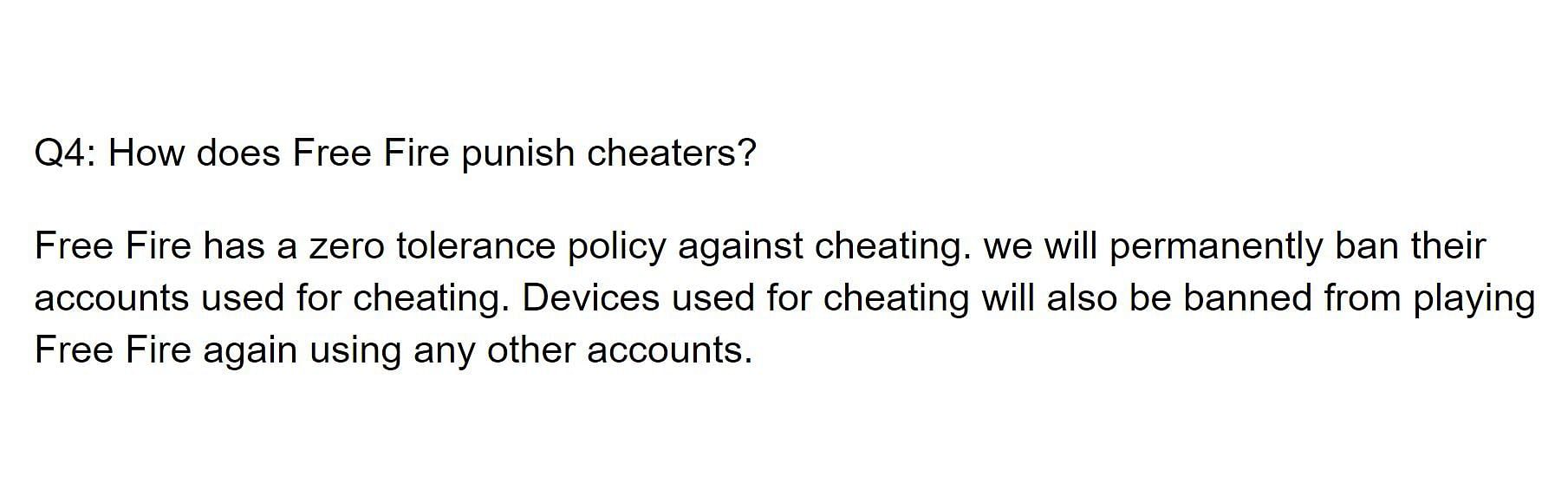 This is what the developers have mentioned as the punishment for cheating (Image via Free Fire)