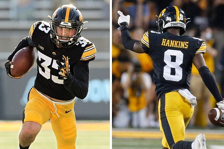 Iowa cornerbacks Riley Moss and Matt Hankins