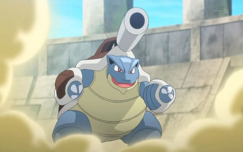 Mega Blastoise traded in its two shoulder cannons for one huge cannon (Image via The Pokemon Company)