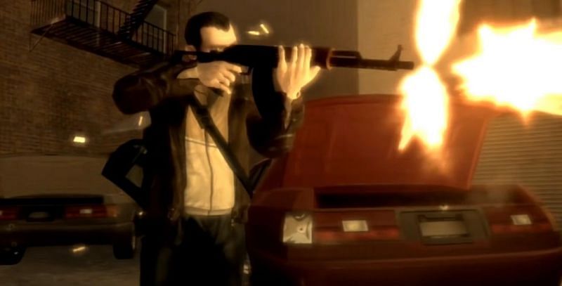 The Zastava M70AB2, as it appears in GTA 4&#039;s second trailer (Image via Rockstar Games)