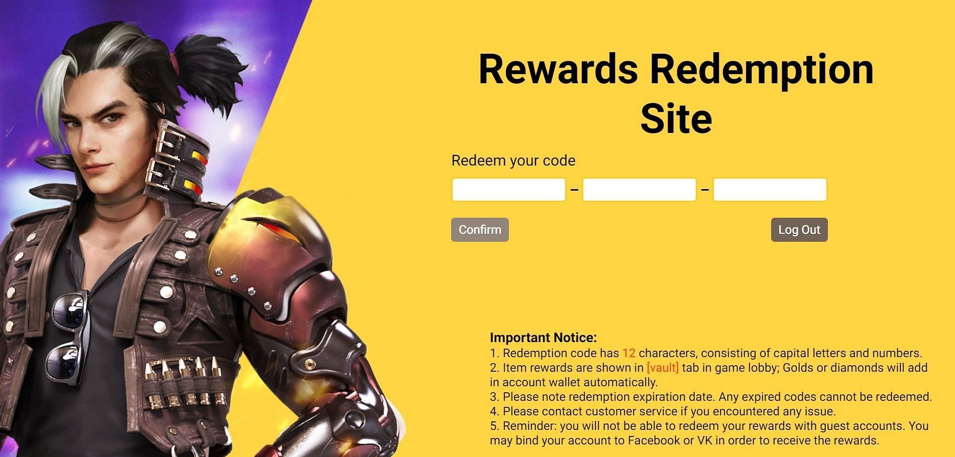 Press the Confirm option after entering the redeem code (Image via Free Fire)
