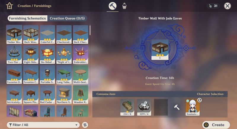 Furniture creation interface (Image via miHoYo)