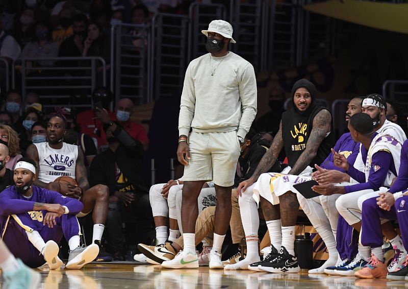 LeBron James courtside at an LA Lakers game