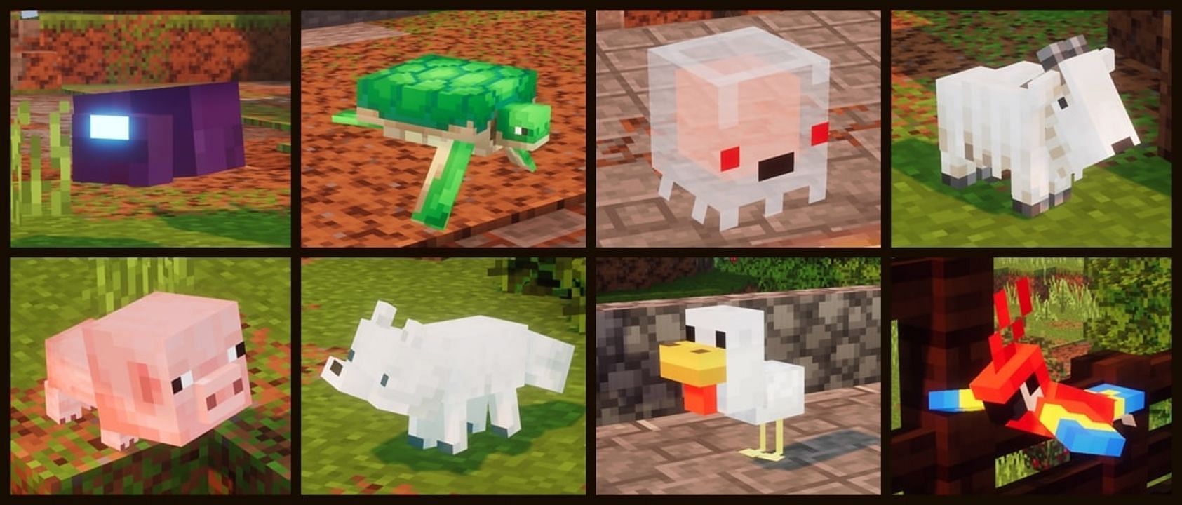 A collection of non-combatant pets obtainable in Minecraft Dungeons (Image via Mojang)