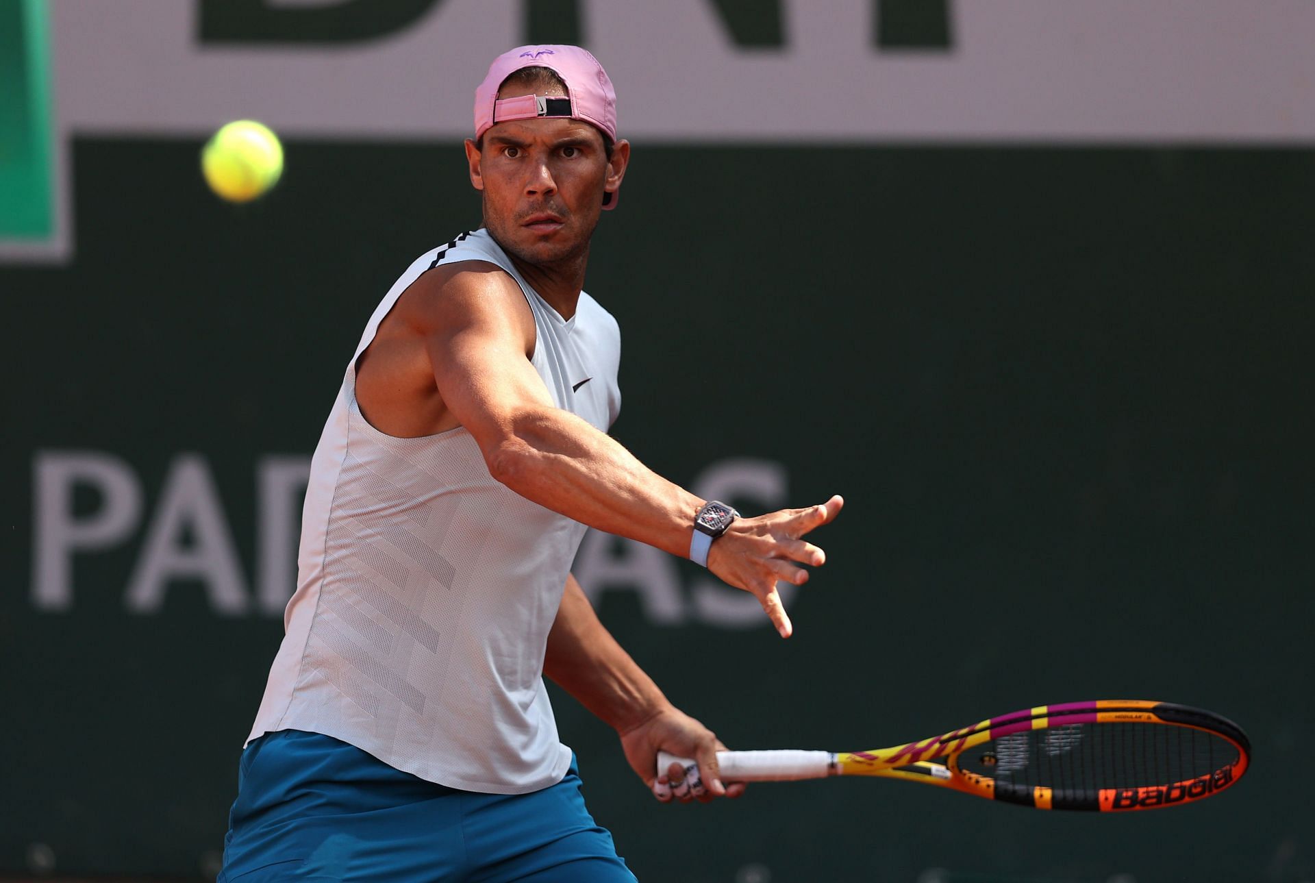 Rafael Nadal captured during a training session in May 2021
