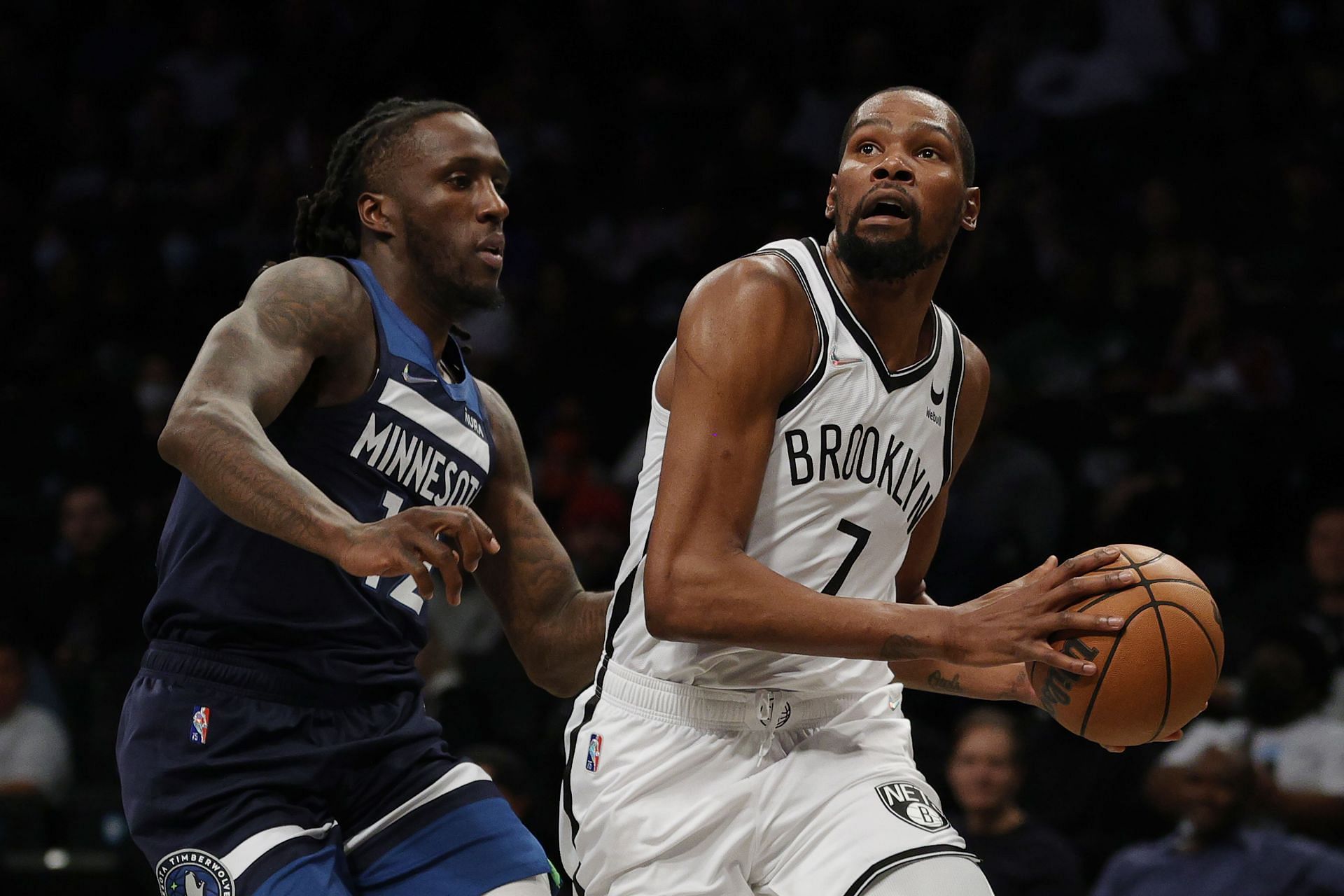 Brooklyn Nets superstar Kevin Durant in action against the Minnesota Timberwolves