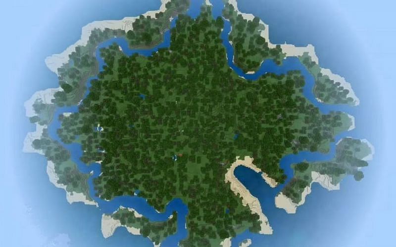 An aerial view of an island in-game. (Image via Minecraft)