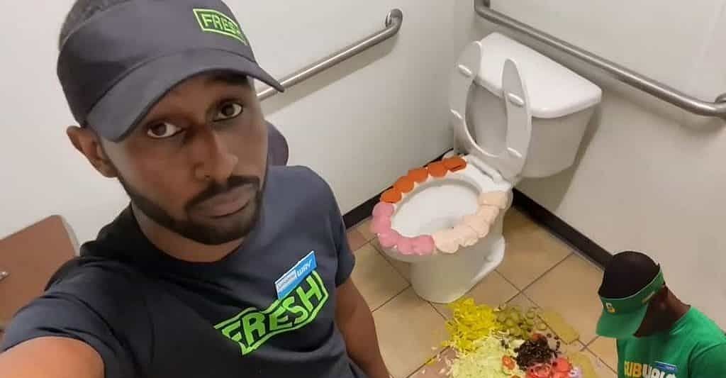 Sandwich artist gets sacked after video of him placing food items on toilet seat goes viral online (Image via Instagram/JumanneWay)