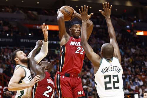 Jimmy Butler and the Miami Heat got off to a quick start to bludgeon the undermanned reigning champion Milwaukee Bucks