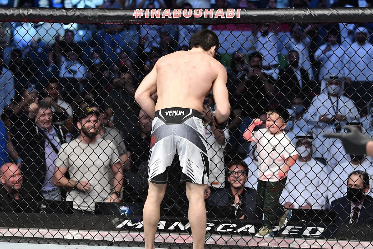 Islam Makhachev celebrated with Hasbulla Magomedov after his big win over Dan Hooker