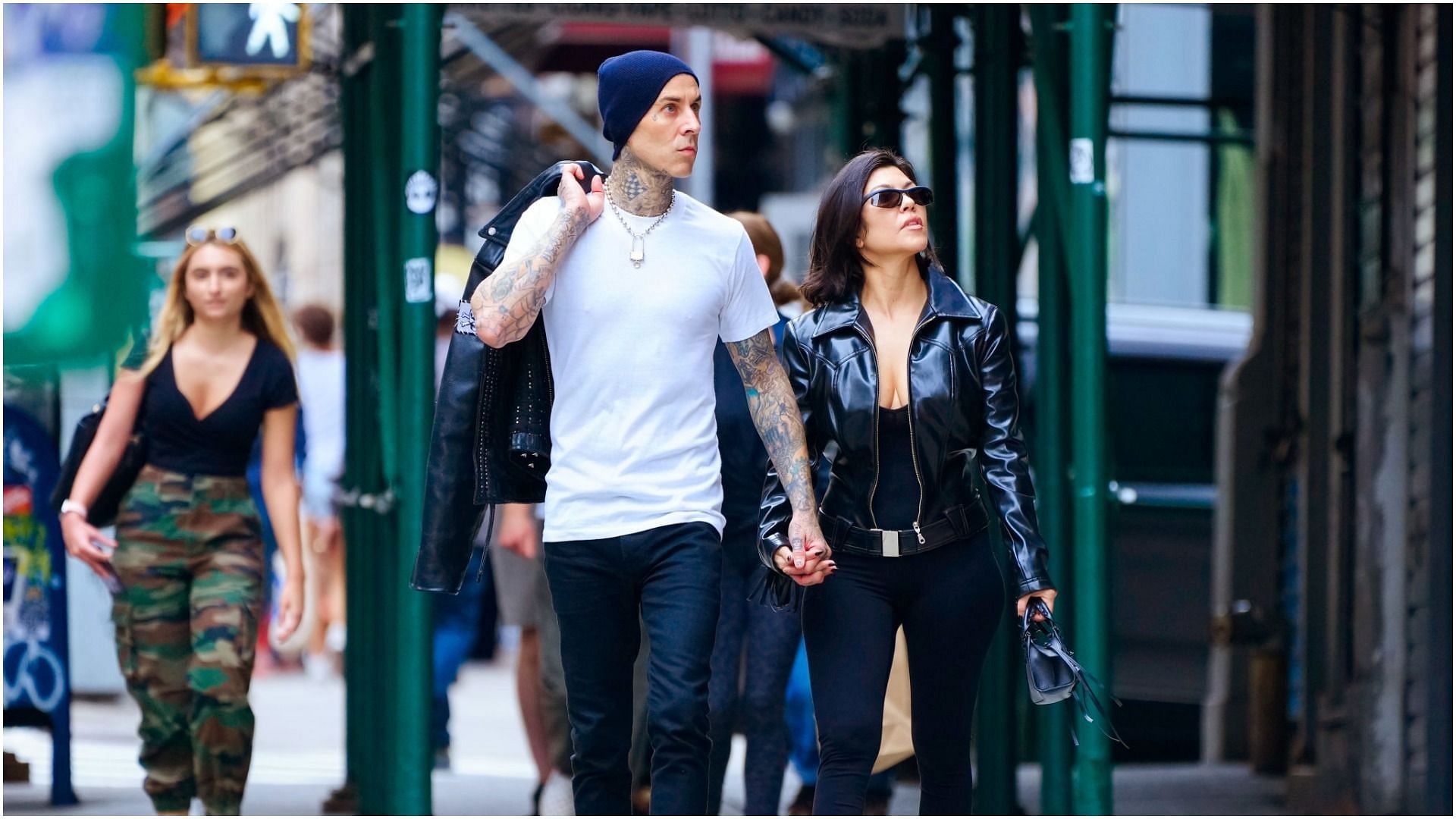 Kourtney Kardashian and Travis Barker are seen on October 16, 2021 in New York City (Image via Getty Images)