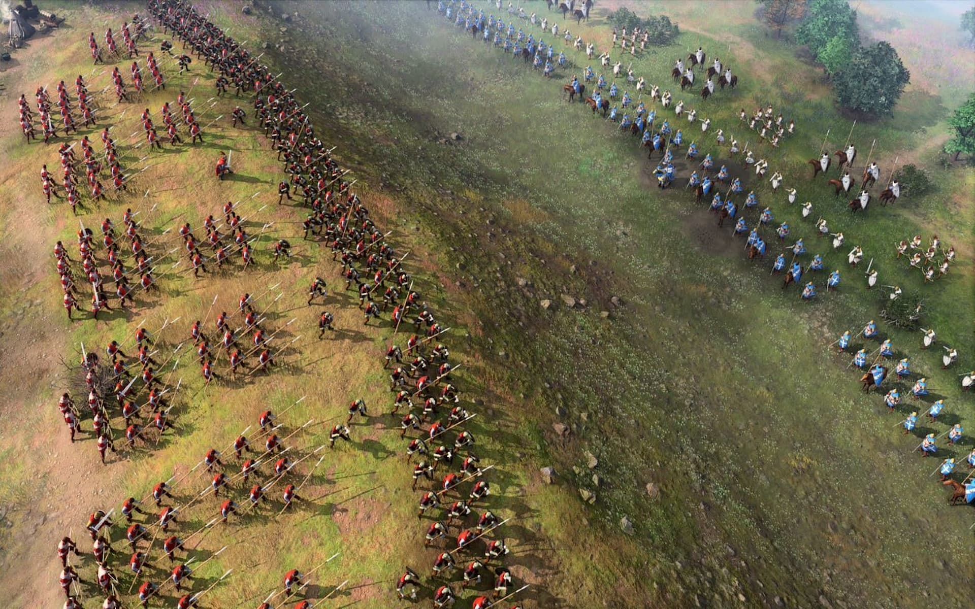 Armies ready for war in Age of Empires IV. (Image via Relic Entertainment)