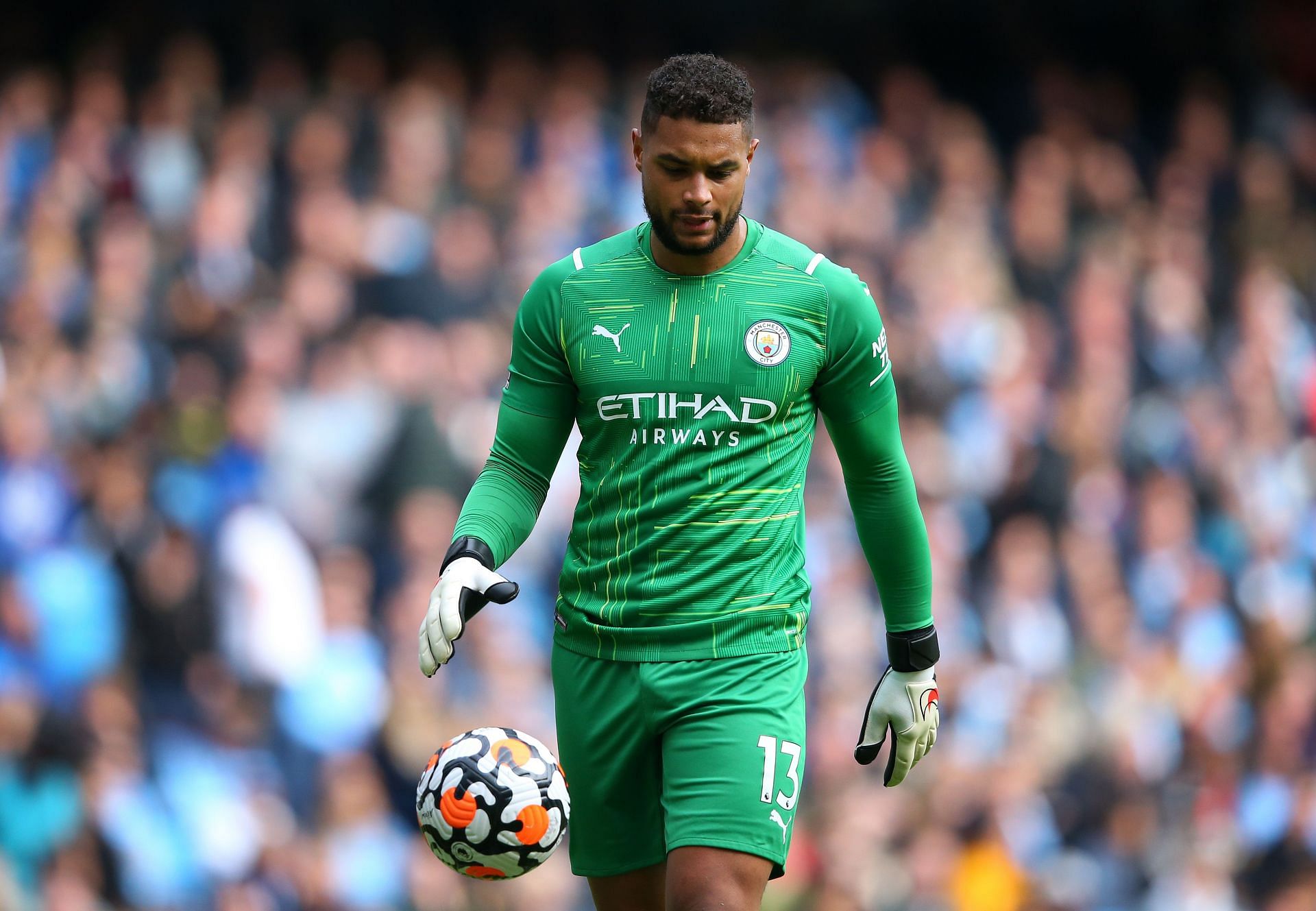 Zack Steffen looks on during Manchester City&#039;s win against Burnley.