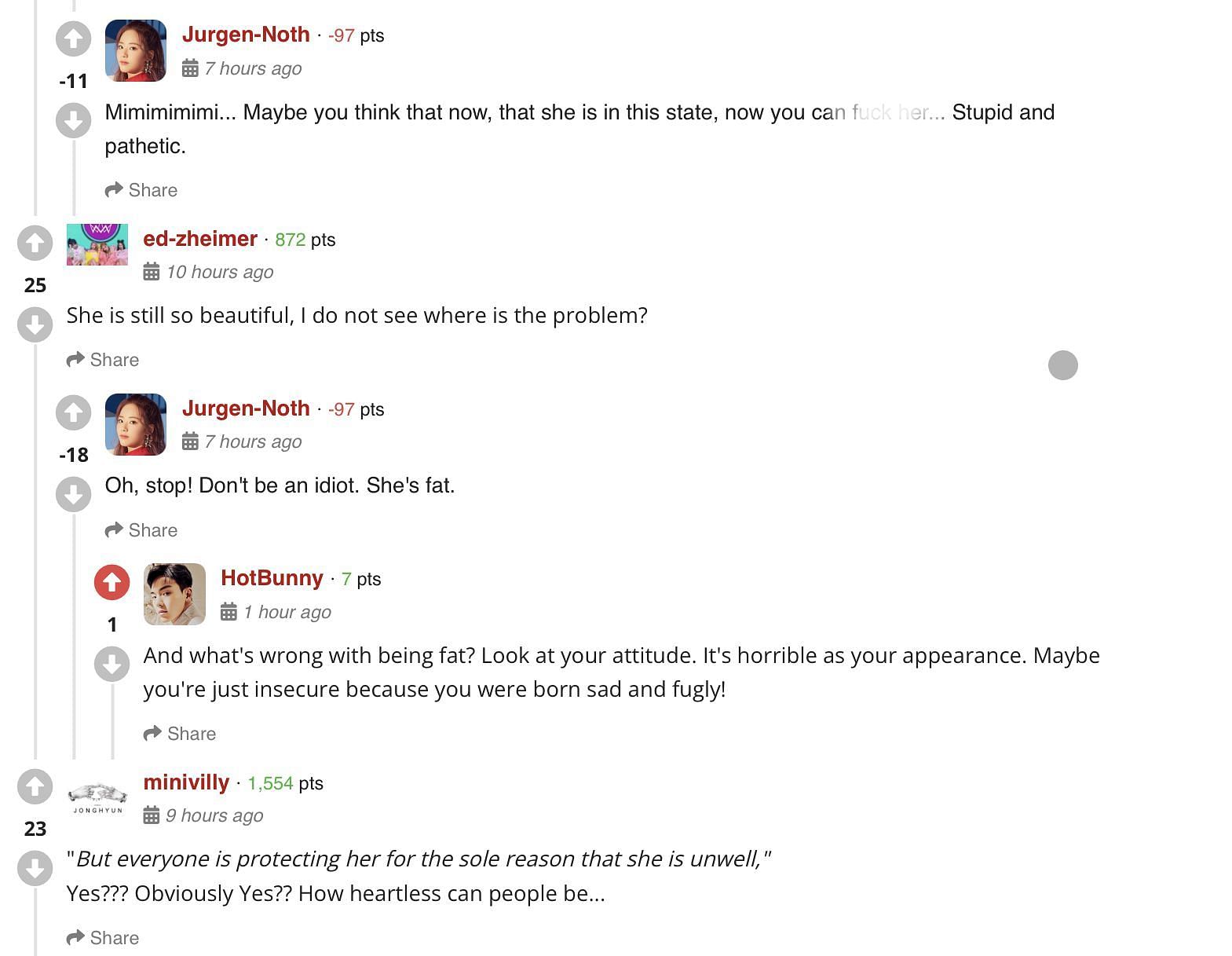 A screenshot of fan&rsquo;s reactions to Jeongyeon&#039;s transformed stills (Image via allkpop)