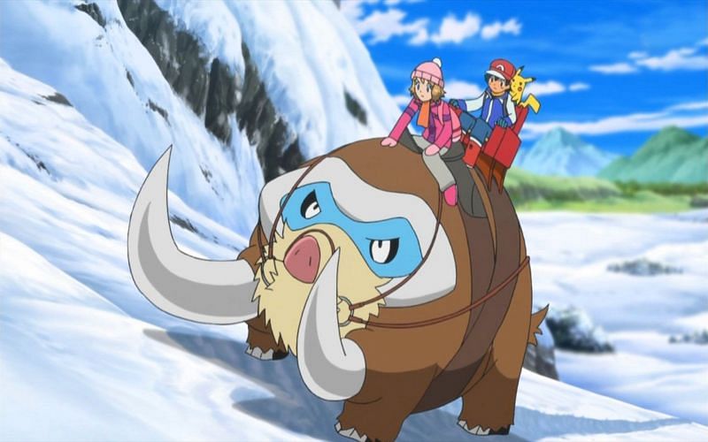 Mamoswine's rookie evolution, Swinub, can be found in icy areas like the Ice Path in Johto (Image via The Pokemon Company)