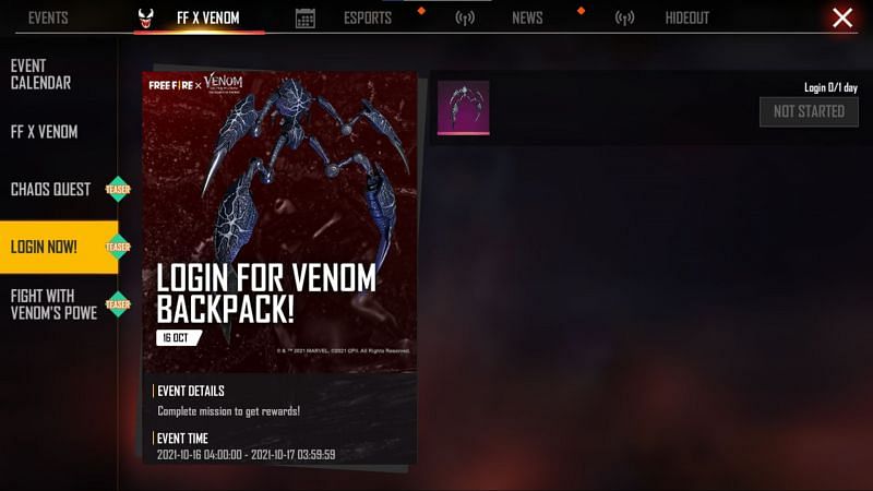 Login Now event will offer a free backpack skin (Image via Free Fire)