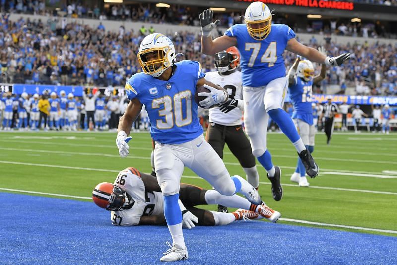 Austin Ekeler had two touchdowns in the Chargers 47-42 win over Cleveland