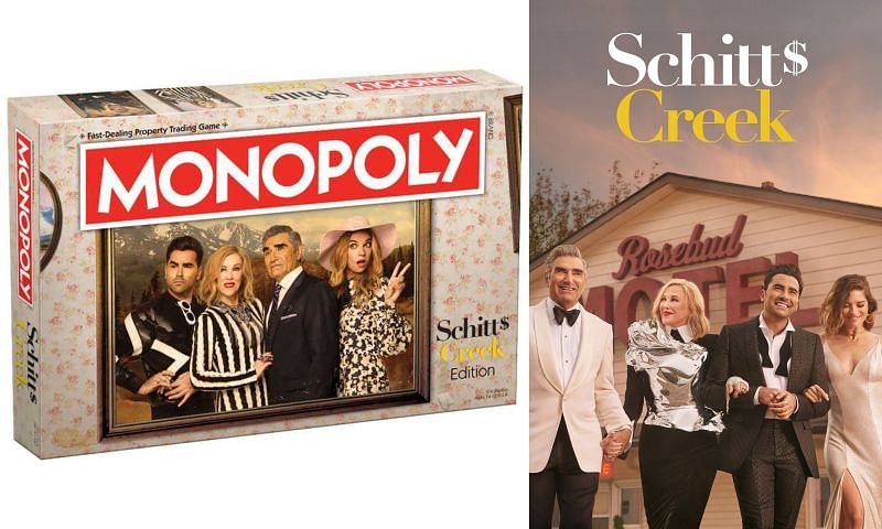 Schitt&#039;s Creek Monopoly game (Image via Hasbro, The Op Games, and CBC)