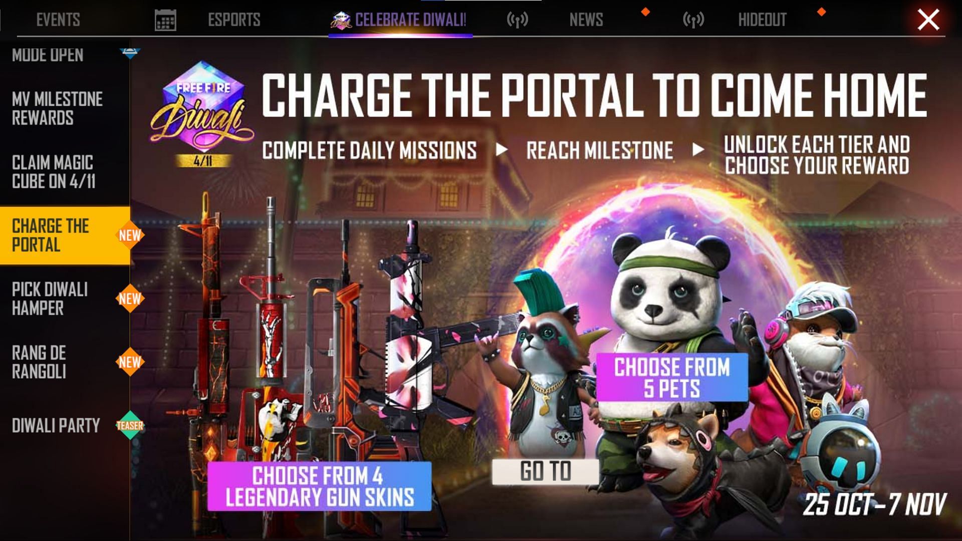 Charge The Portal features free gun skins and pets (Image via Free Fire)