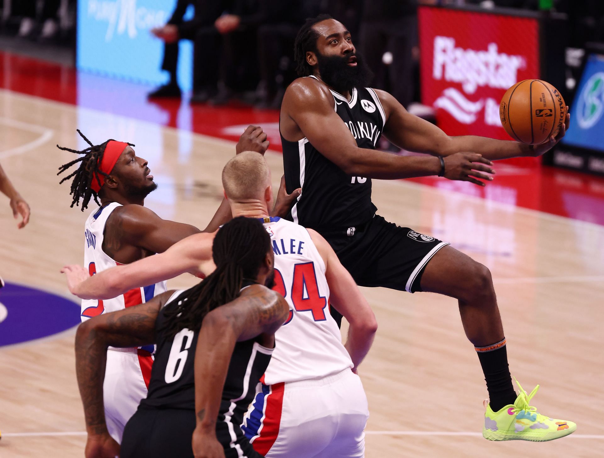 James Harden in action against the Detroit Pistons.