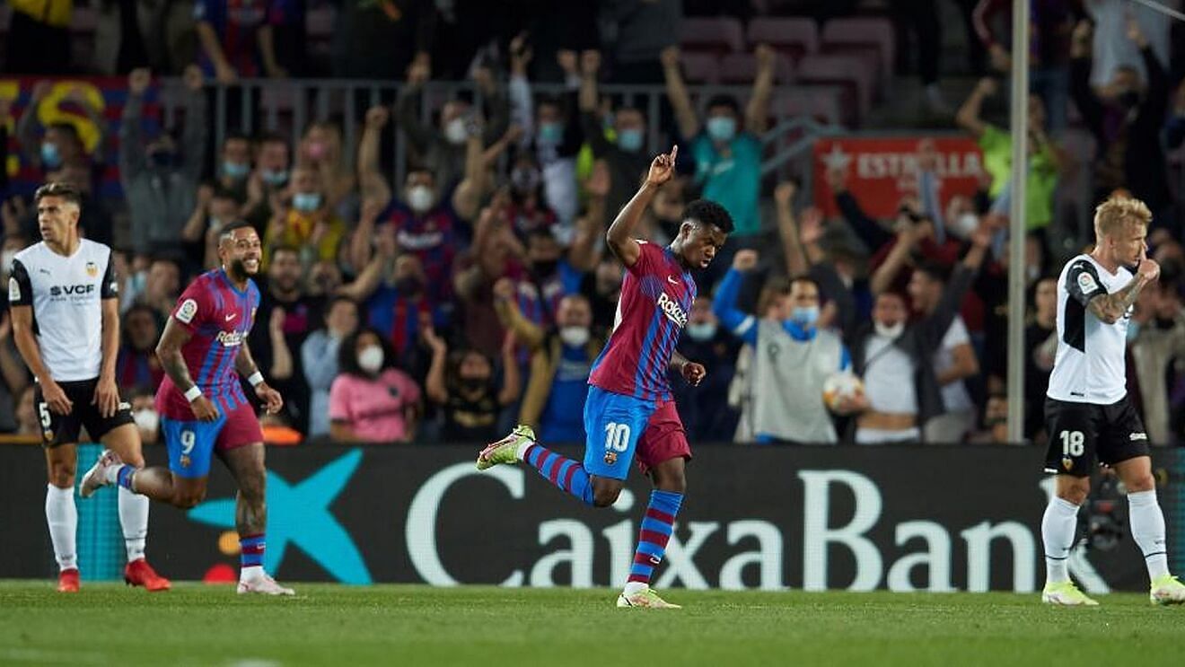 Ansu Fati was on target for Barcelona in his first start in almost a year.
