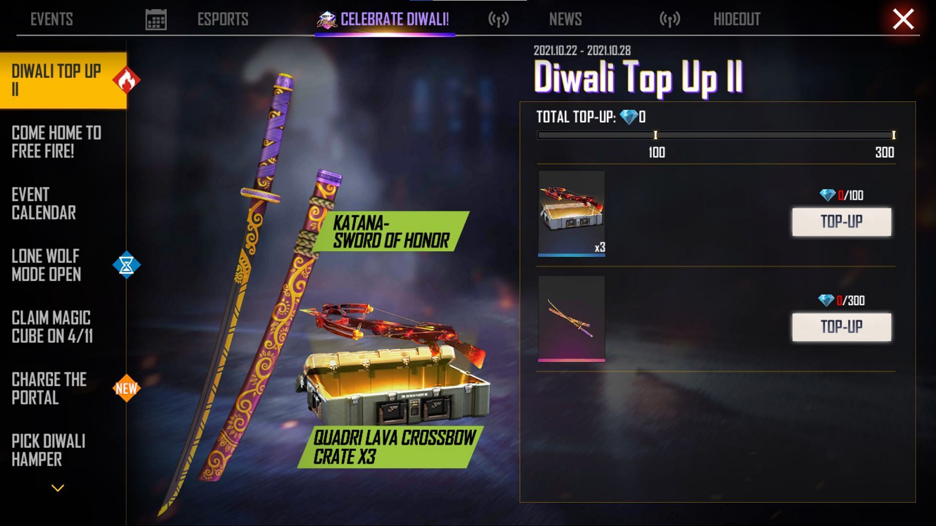 Details regarding the Diwali Top Up 2 event (Image via Free Fire)