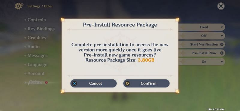 Pre-Install Resource Package size for 2.2 update (Image via Genshin Impact)