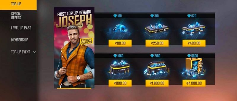 In-game top-up options (Image via Garena Free Fire)