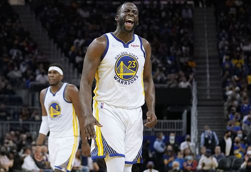 Draymon Green celebrates a point at the Portland Trail Blazers v Golden State Warriors preseason game