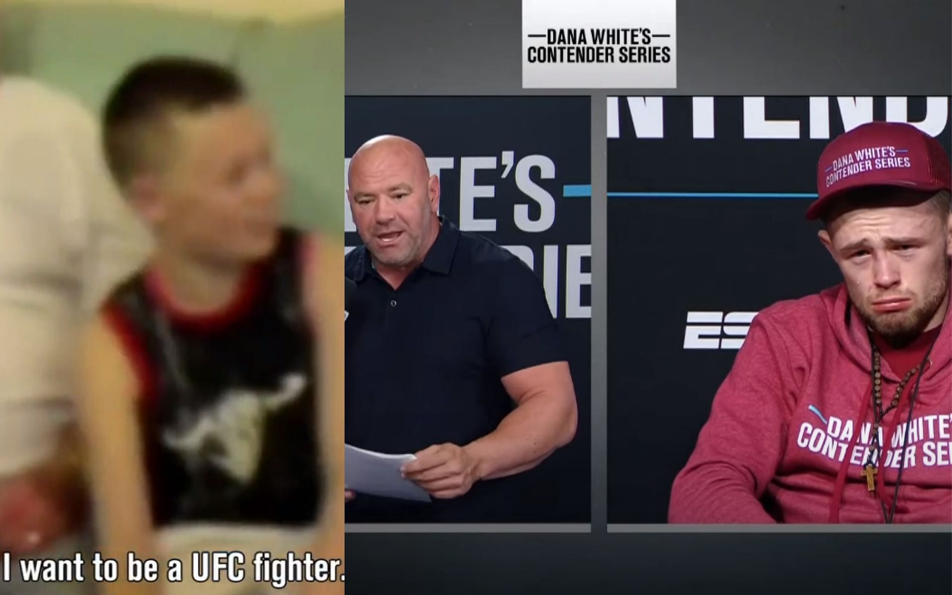 Jake Hadley, 9 (left); Dana White and Jake Hadley (right). [Images taken via @jakehadleymma on Instagram and UFC&#039;s official YouTube channel]