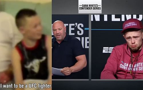 Jake Hadley, 9 (left); Dana White and Jake Hadley (right). [Images taken via @jakehadleymma on Instagram and UFC's official YouTube channel]