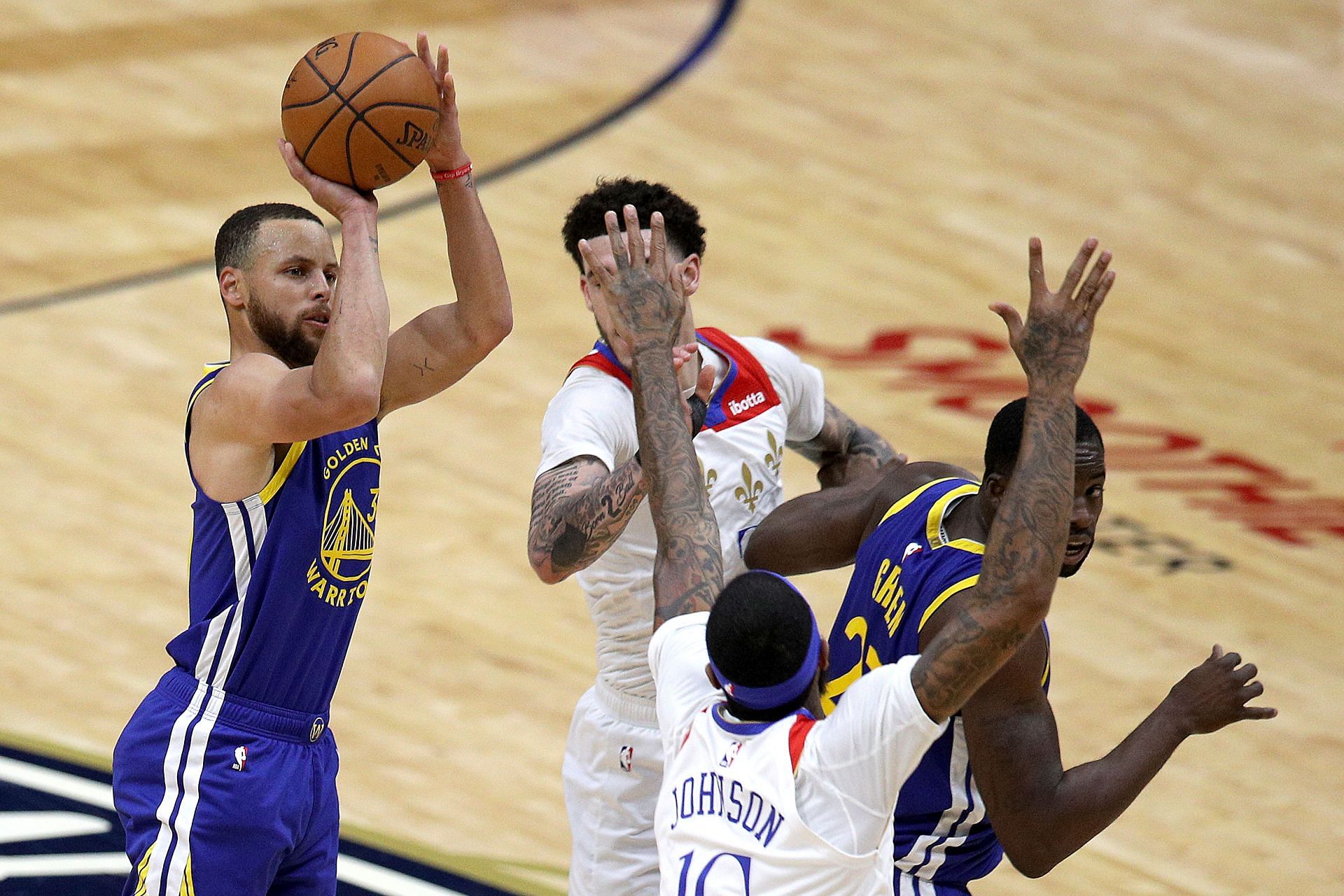 Golden State Warriors All-Star Stephen Curry taking a three