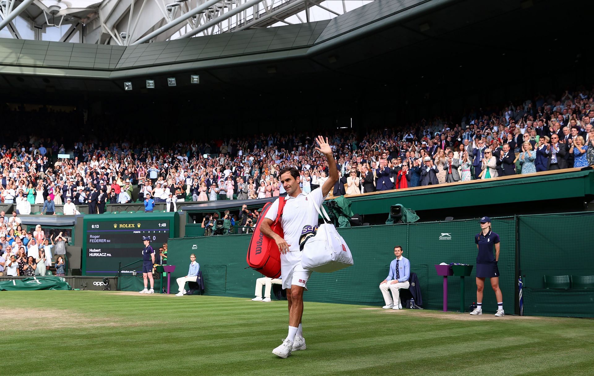 Roger Federer at the famed Centre Court on Day Nine: The Championships - Wimbledon 2021