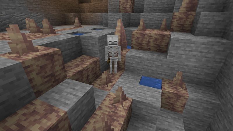 A skeleton in a dripstone cave (Image via Minecraft)