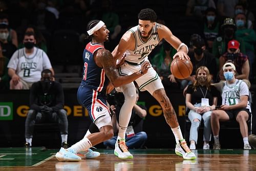 Jayson Tatum and Bradley Beal will resume their budding rivalry on the basketball court as the Boston Celtics take on the Washington Wizards on Saturday in Washington, DC. [Photo: Celtics Blog]