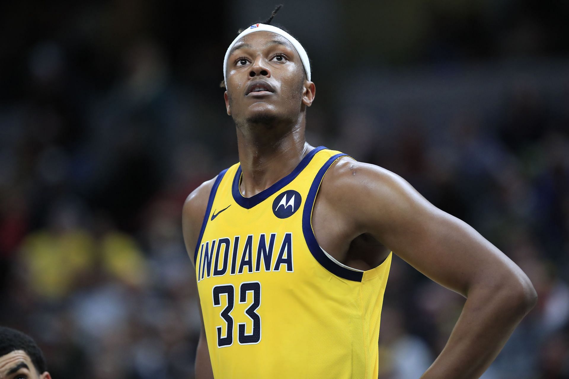 Myles Turner #33 of the Indiana Pacers watches the action against the Sacramento Kings at Bankers Life Fieldhouse on December 20, 2019 in Indianapolis, Indiana.