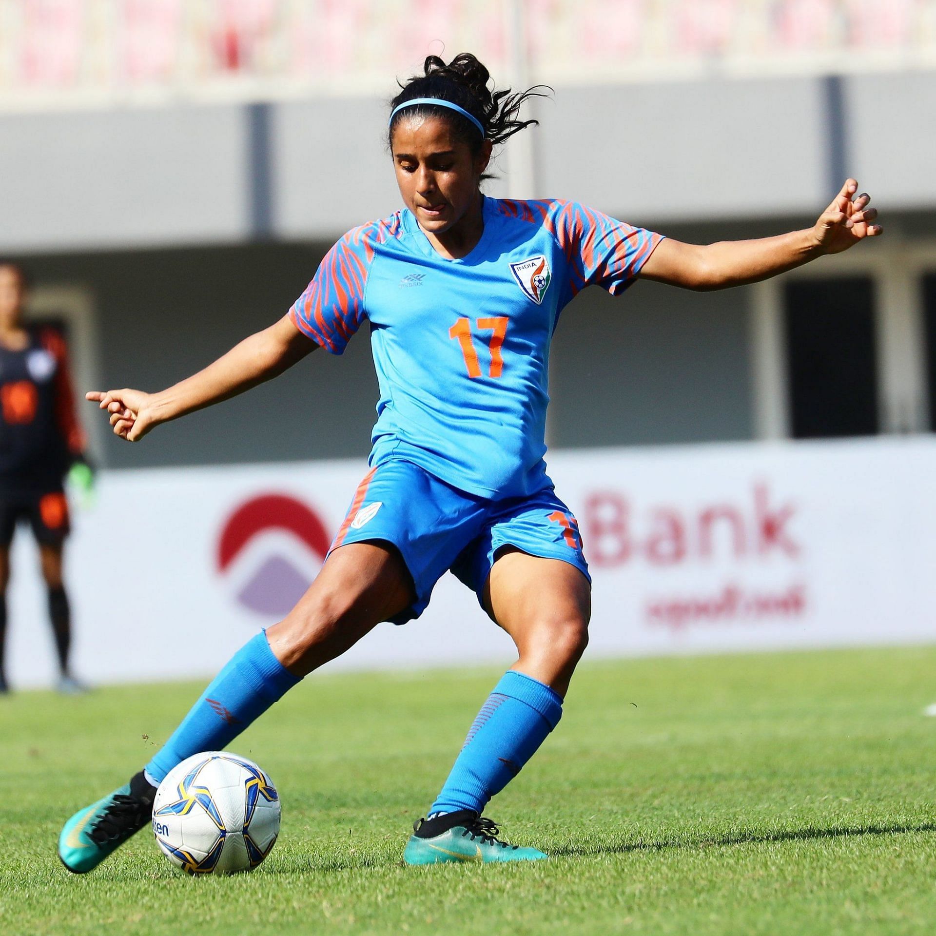 Indian footballer Dalima Chhibber in action.