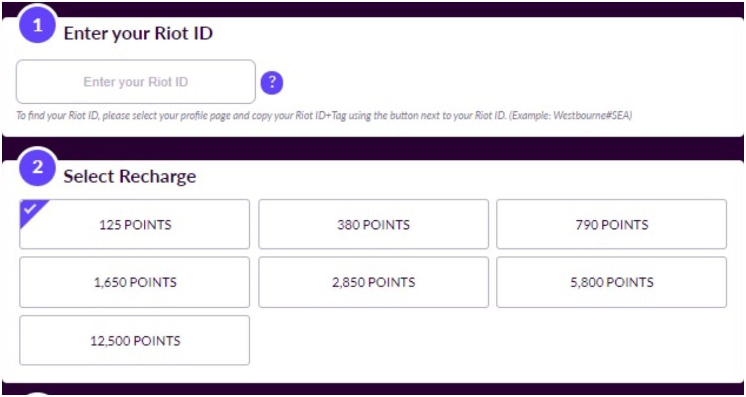 Enter Riot ID and select the package (Image via Codashop)