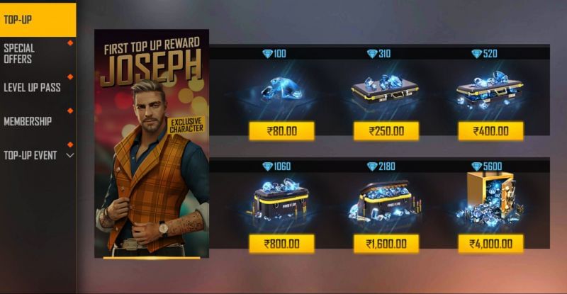 The price of diamonds in case of regular top-up (Image via Free Fire)