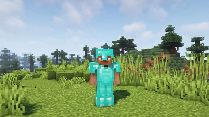 Steve wearing full diamond armor (Image via Minecraft)