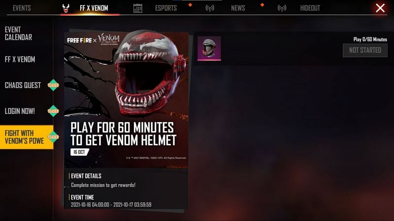 After playing for 60 minutes, players will receive this helmet skin (Image via Free Fire)