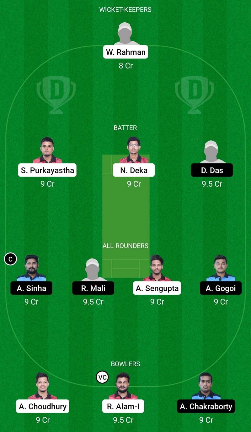 Dream11 Team for Barak Bravehearts vs Kaziranga Heroes - Assam T20 2021 1st Semi-final. 