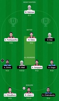 Dream11 Team for Barak Bravehearts vs Kaziranga Heroes - Assam T20 2021 1st Semi-final.