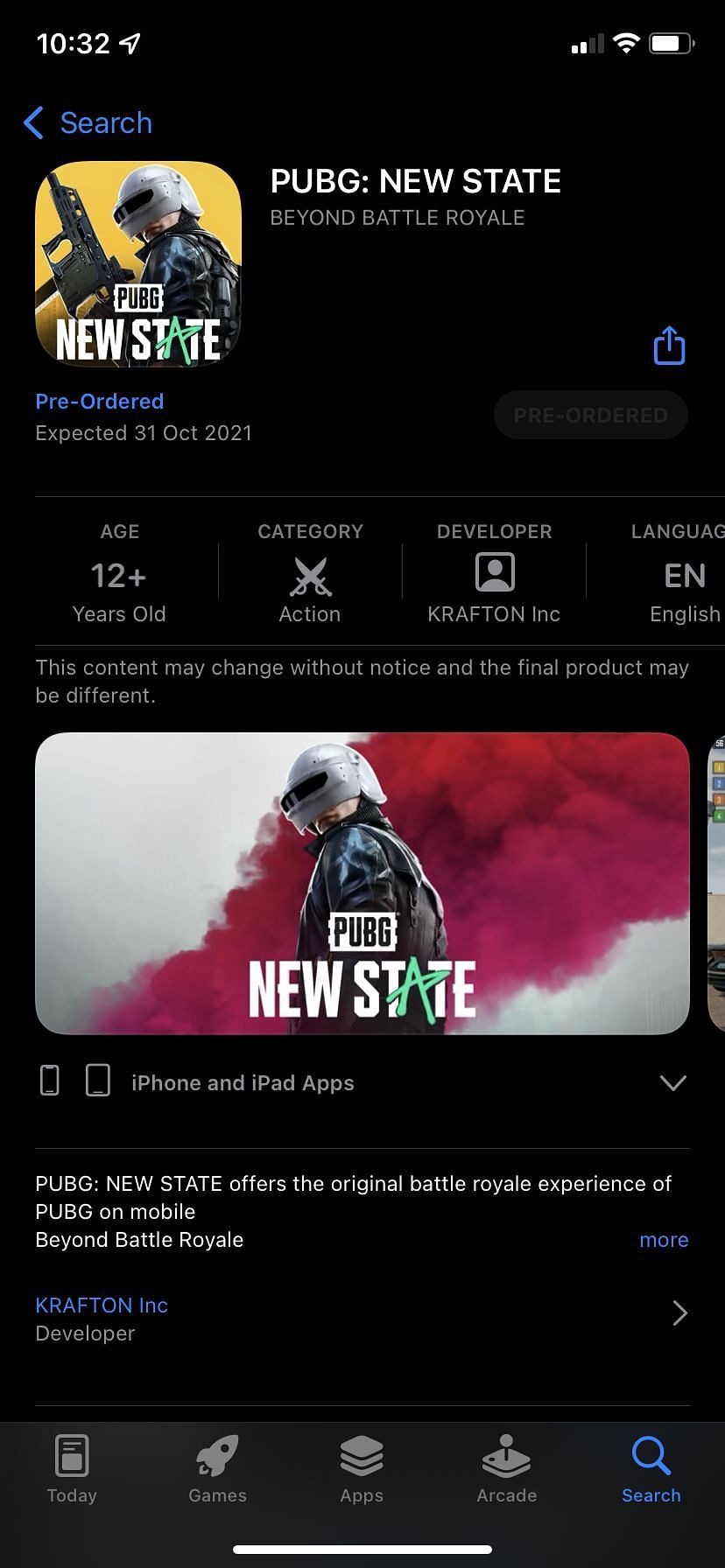 Expected date of PUBG New State (Image via Apple App Store)