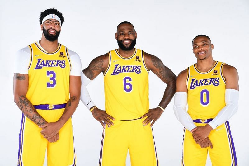 Anthony Davis, LeBron James and Russell Westbrook on LA Lakers media day