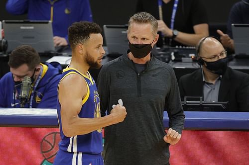 Stephen Curry and Steve Kerr of the Golden State Warriors.